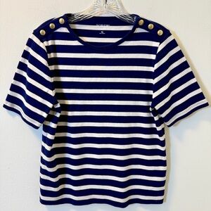 J.Crew Striped Nautical Top Navy White Gold Button Detail Size XL